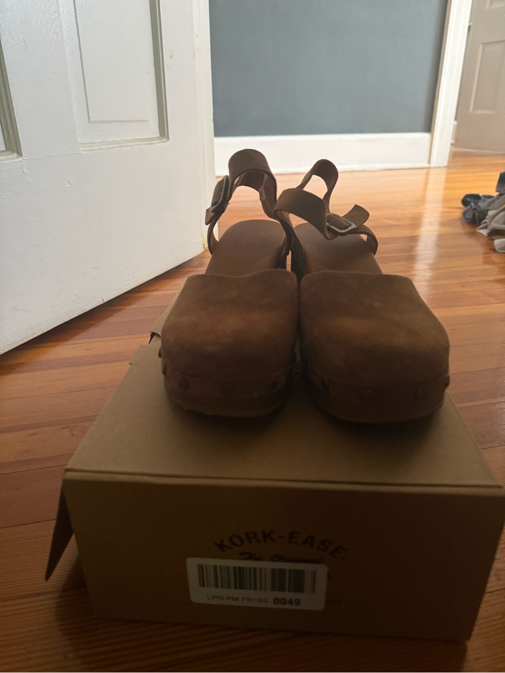 Kork-Ease Brown Suede Clog Sandals with Studded Trim - Picture 7 of 8